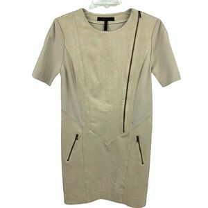 BCBGMaxazria Women’s S Beige Faux Suede Shirt Dress with Round Neck RN# 80734